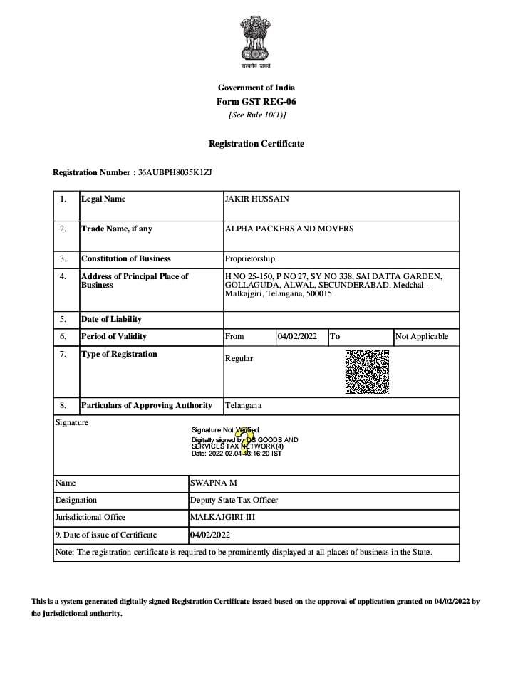 Alpha Packers and Movers GST